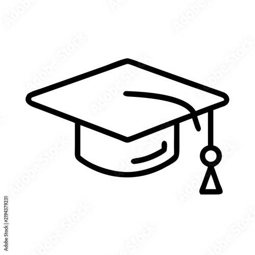 Minimalist black outline graduation cap line icon vector art.