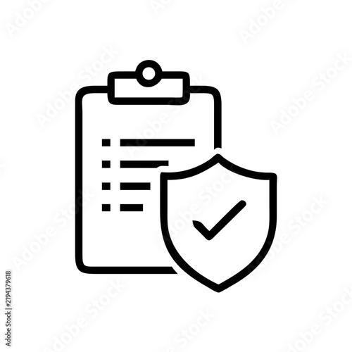 Clipboard checklist and shield icon for safety and business.
