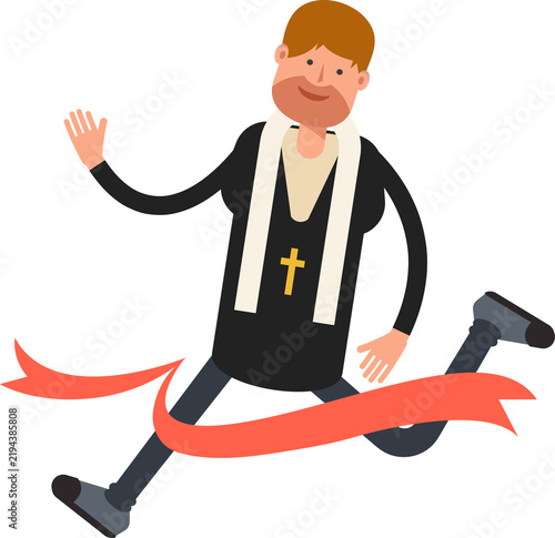 Bild auf Leinwand Priest Character Running at Finish Line