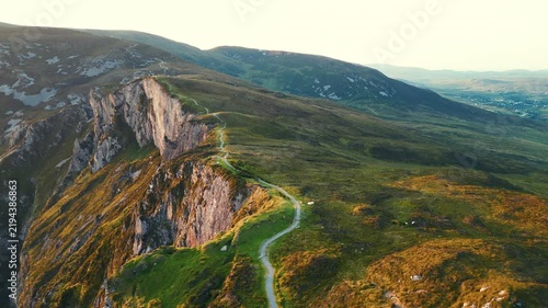 Aerial view of the dramatic Slieve League sea cliffs surrounded by rugged green landscapes in County Donegal, Ireland Donegal, Ireland - 28 August 2026.