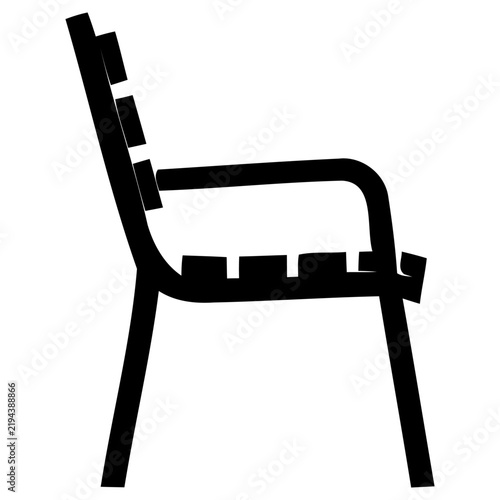Minimalist black silhouette profile view of a classic slatted park bench outdoor seating furniture design with illustration architecture