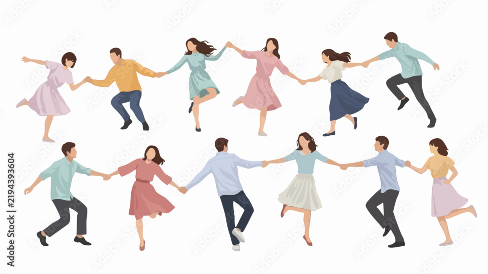 Fototapeta premium Group of diverse young people holding hands and dancing together.