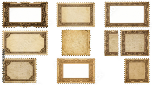 Vintage postage stamp frames collection with ornate decorative borders isolated on a white on transparent background