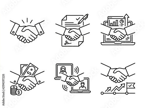 Modern Business Collaboration and Financial Concepts Icons.
