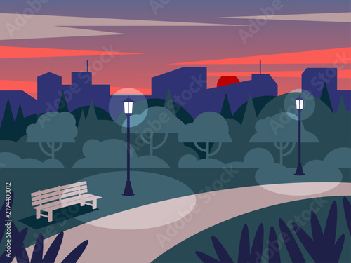 Evening in the city park modern illustration