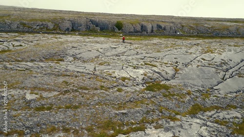 Aerial view of The Burren, a dramatic limestone landscape in County Clare, western Ireland, featuring rugged rocky terrain, green fields and distinctive karst Clare, Ireland - 28 August 2026