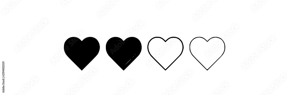 Obraz premium Classic Heart Symbols Set, Four Heart Icons, Black and White Outline Design, Love and Affection Illustration