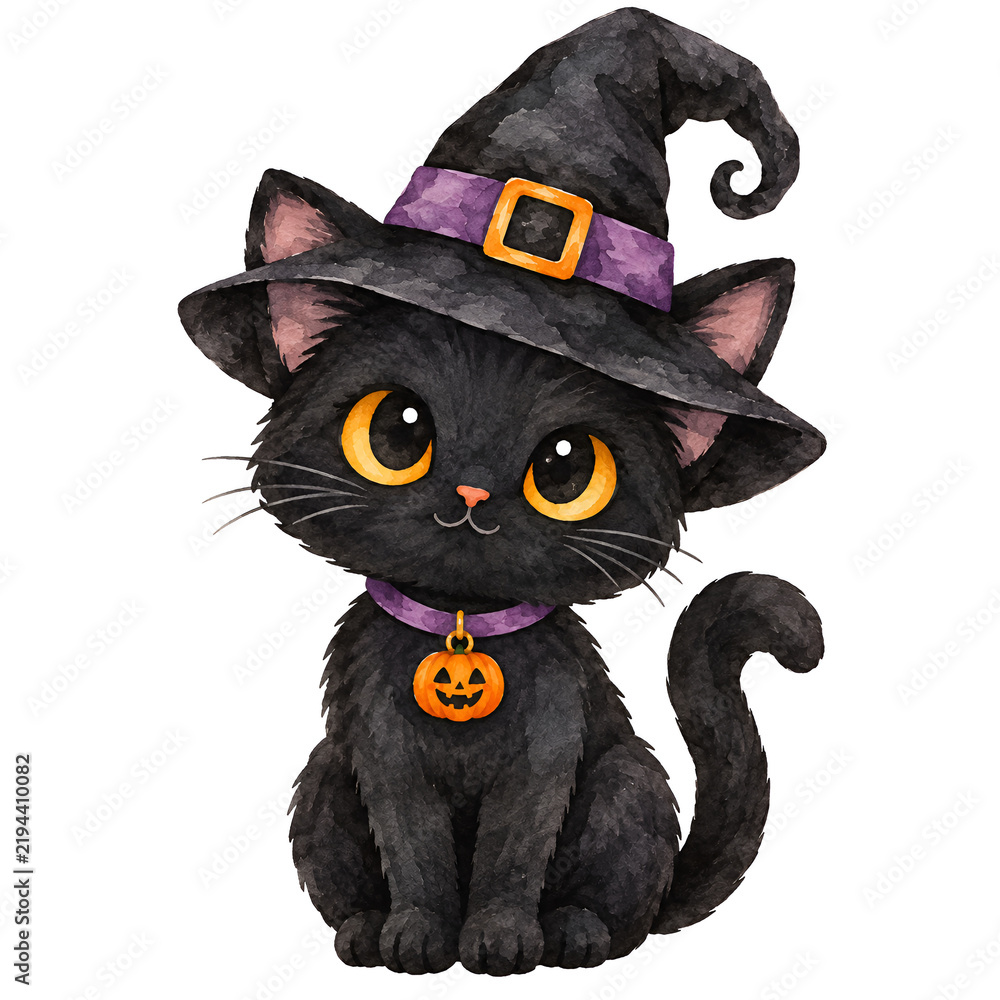 Fototapeta premium black cat with yellow hat
