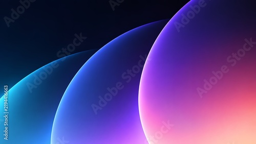 Abstract glowing curved sphere layers with vibrant neon cyan blue and purple magenta gradient light 3d render