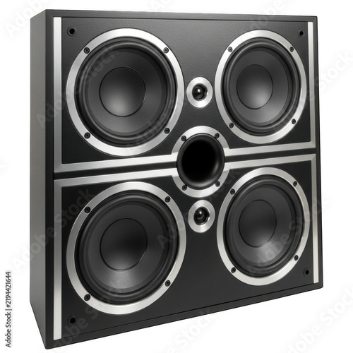 Obraz na plátně Black audio speaker box with four powerful woofers for music sound
