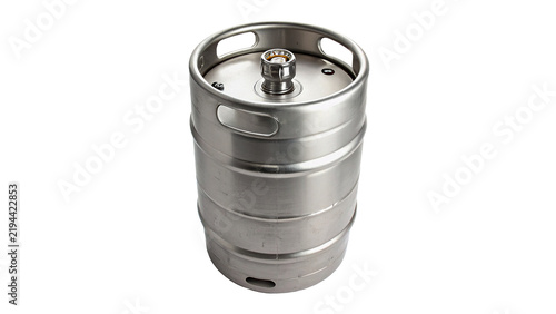 Fotografía Metallic silver stainless steel brewery beer keg isolated on transparent background