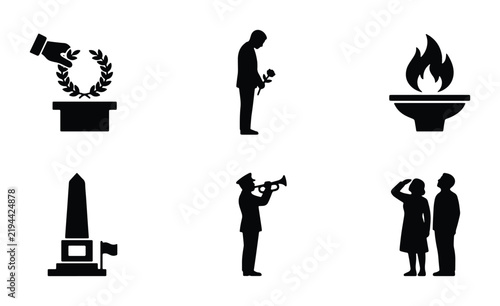 Картината върху платно Memorial Icons Set, Remembrance Symbols Vector Collection, Funeral and Honor Gra