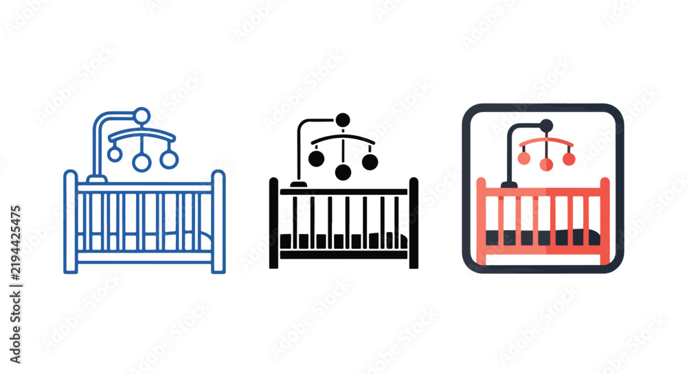 Obraz premium Baby Crib With Mobile Vector Icon Set - Baby crib, Nursery, Parenting