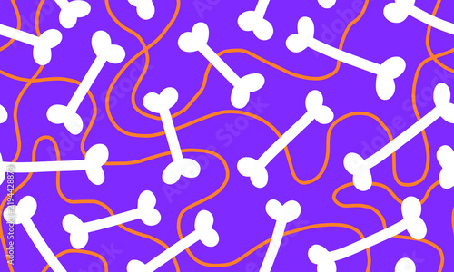 Dog Bone vector dog paw doodle Seamless pattern. Packaging paper design, pet food accessories package.