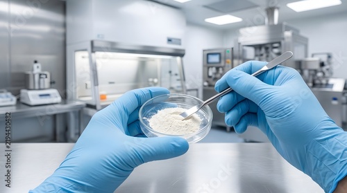 Scientist Sampling White Powder in Laboratory