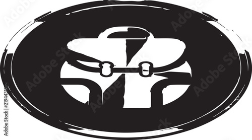 Monochrome Oval Emblem Vector Icon with Bag and Luggage Symbol Design