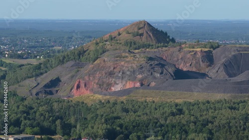 Aerial view of a huge spoil tip and former mining landscape in an industrial area