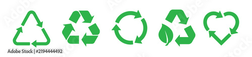Green Recycling Symbols and Eco Friendly Sustainability Icons Set