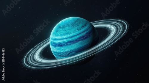 A solitary aqua-teal gas giant with ethereal rings orbits against a profound black cosmic background, conveying profound solitude and beauty, starfield, background, vast