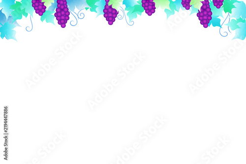 ぶどうとぶどうの葉の背景イラスト、季節のイメージ