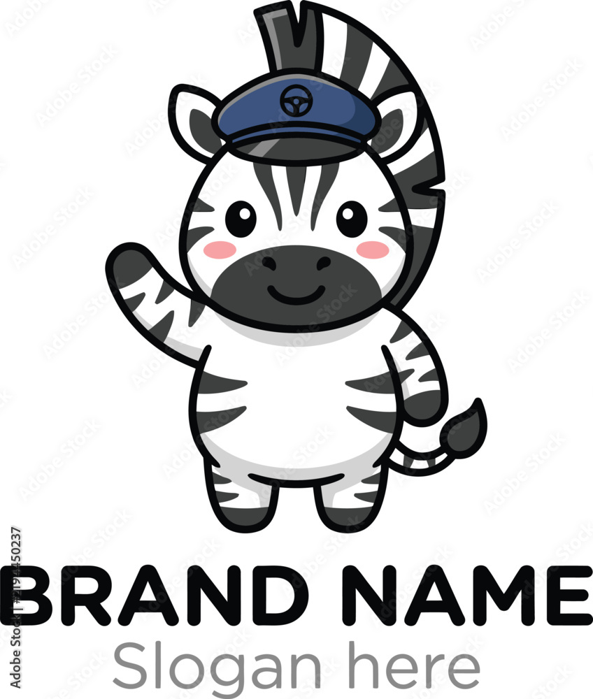 Fototapeta premium Vector Illustration of a Cute Cartoon Zebra Character Wearing a Professional Driver Cap for Transportation Business Logo