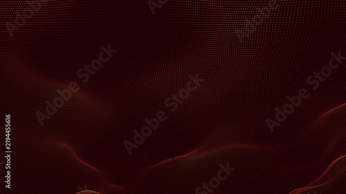Abstract digital grid mesh undulating with glowing red and orange waves in 3D perspective for business cloud technology