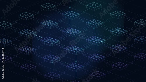 AI Infrastructure Wireframe Network with Layered Compute Nodes and Flowing Data Seamless Loop, Digital Background