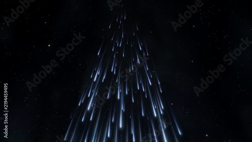 Meteor storm in the night sky. Amazing starfall. Meteorites burn up in the atmosphere. Fireballs on the background of stars. 