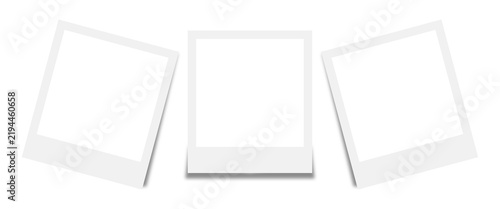 Vintage Instant Photo Frame. Three Blank Instant Photo Frames with Shadow, Transparent PNG