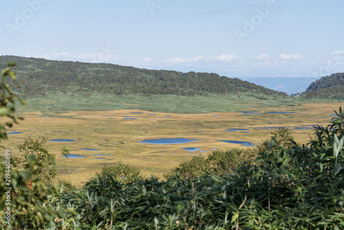 Overlooking the ponds and autumn grassland of the Uryunuma wetland in Hokkaido