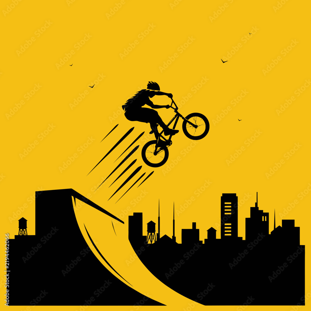 Fototapeta premium BMX Rider Jumping Over City
