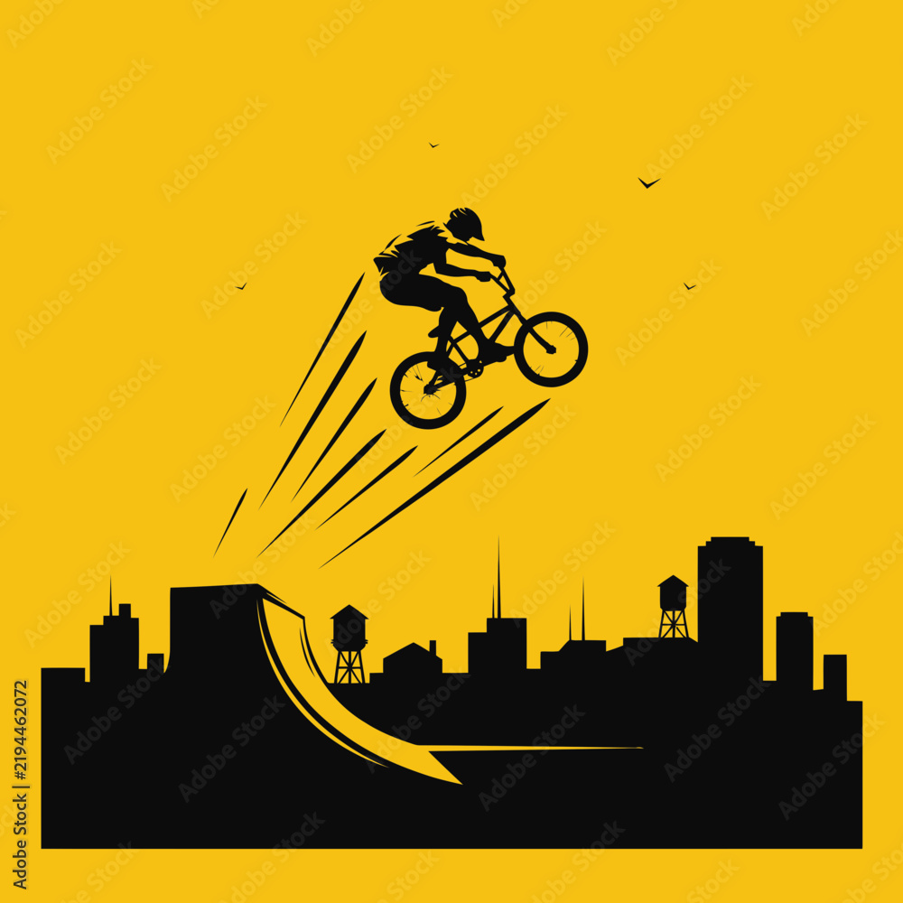 Fototapeta premium BMX Rider Jumping Over City
