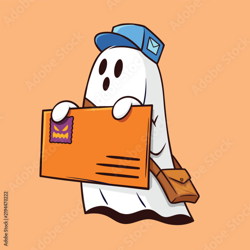 Cute mailman ghost delivering halloween mail vector Illustration