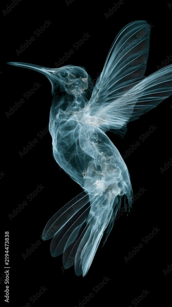 Fototapeta premium X-ray of a hummingbird in flight showcasing intricate skeletal and feather details