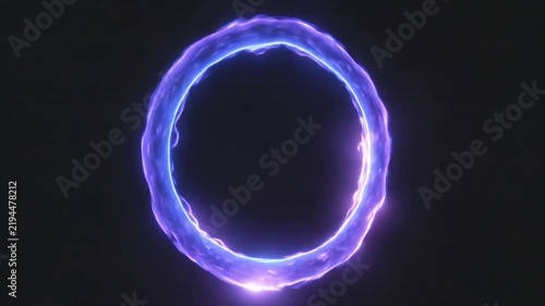 Cinematic video animation of a glowing blue energy ring with plasma-like motion and luminous edges against a dark background.