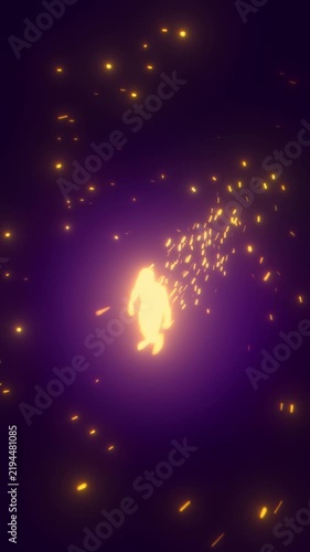 looped 3D animation. A man walks through golden particles	
