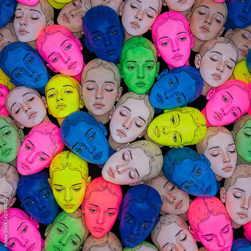 Crowd of Colorful Human Faces Pattern for Diversity and Mental Health Concept