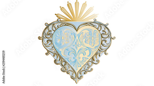 Fotografía Isolated ornate heart with golden light rays and detailed floral motifs, elegant