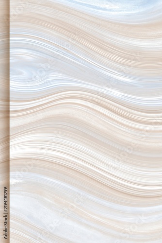 Abstract flowing wave pattern in soft beige and white with subtle blue highlights, smooth gradient texture and gentle curves