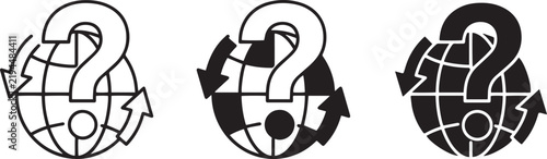 Global Question Mark Icons, World Inquiry Symbols, International Uncertainty Graphics