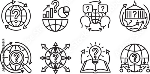 Global Question Icons, Research & Idea Generation Set, Business Strategy & Problem Solving Graphics