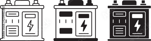 Car Battery Icons, Power Source Symbols, Energy Storage Vector Graphics