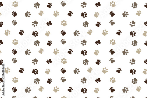 Repeating pattern of black and brown paw prints on a clean background. Seamless pattern featuring cute and playful cat and dog paw prints. Ideal for fabric, textile, wallpaper.