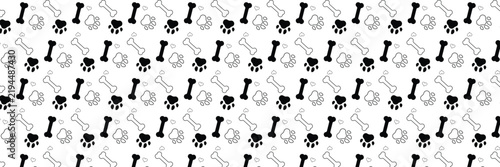 Paw prints and bone seamless pattern. Pet-themed repeat design with a clean and playful appearance. Ideal for pet shops, animal care, wrapping paper, and other commercial designs.