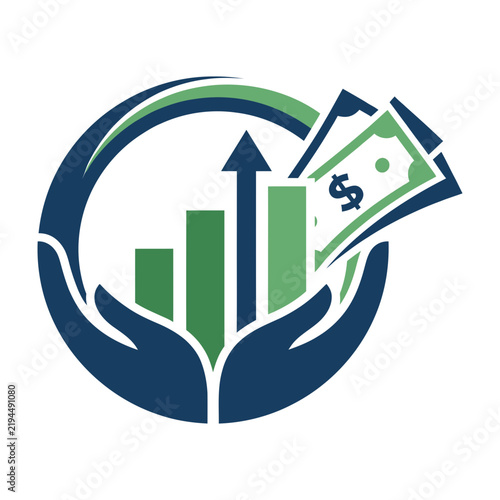 Hands holding growing finance graph with money