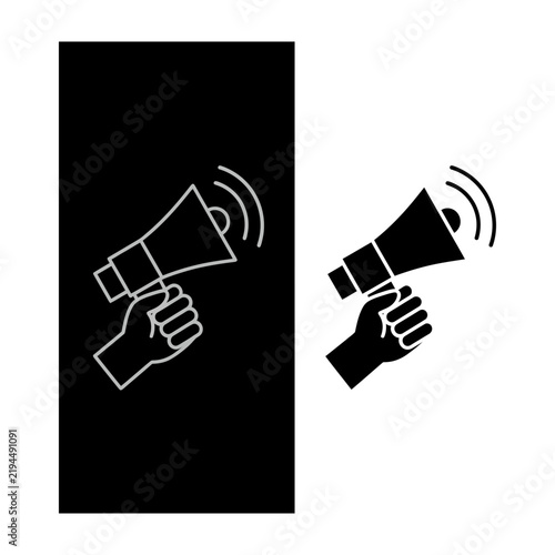 Megaphone icon in black and white with sound waves
