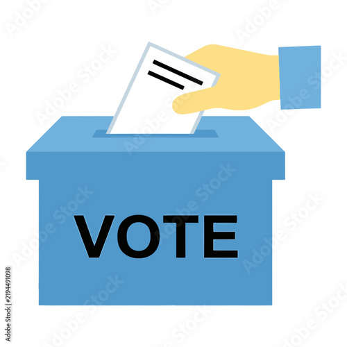 Voting ballot being cast into blue box