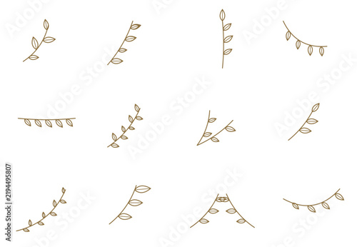 Botanical branch collection vector. Includes minimalist twigs with small leaves and natural garlands. Elegant floral lines for stationery decoration, wedding invitations, and branding.
