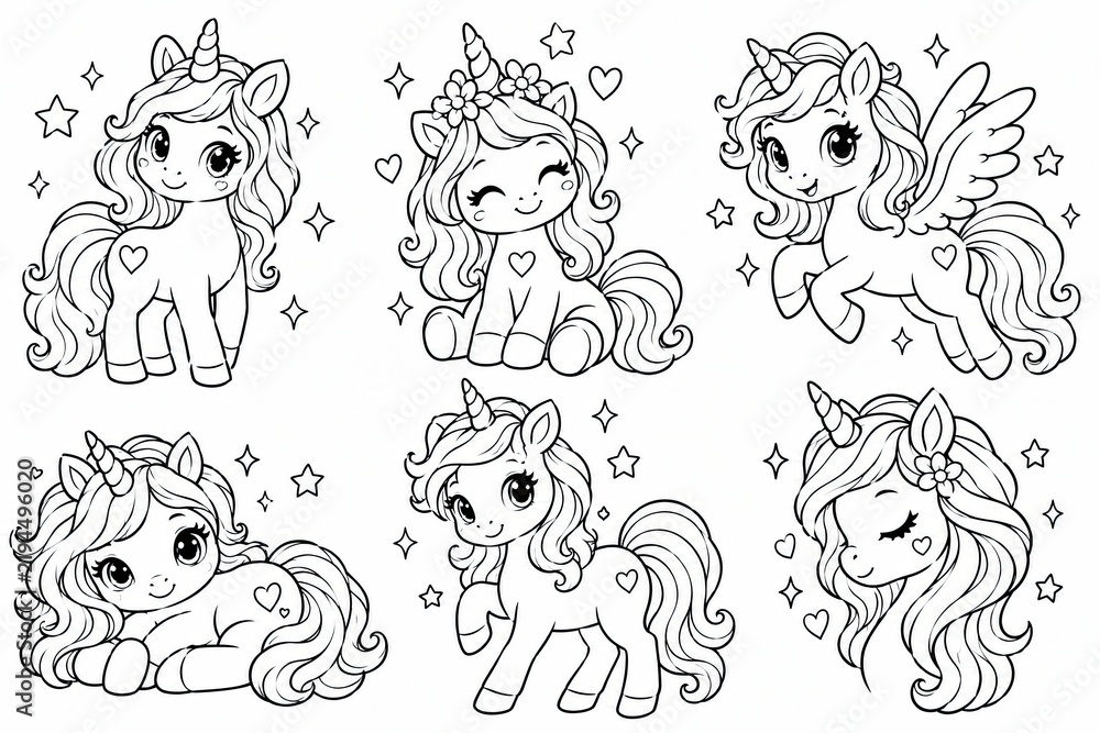 Obraz premium Black and white hand drawn sketch collection of cute fluffy sheep