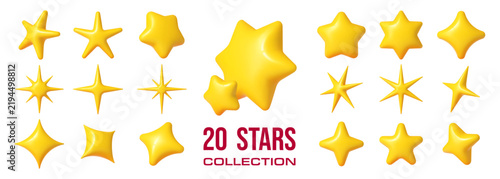 Картината върху платно 3d yellow stars and sparkles vector set